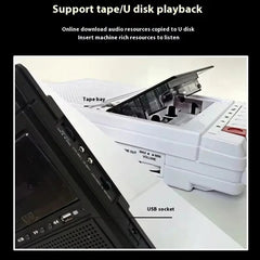 Portable Cassette Tape Recorder Cassette Tape Deck with Built-in Bluetooth Speakers Multi-function Audio to Cassette Conversion