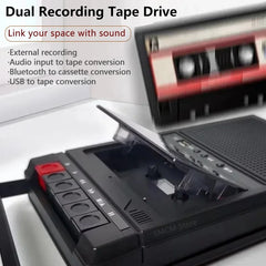 Portable Cassette Tape Recorder Cassette Tape Deck with Built-in Bluetooth Speakers Multi-function Audio to Cassette Conversion