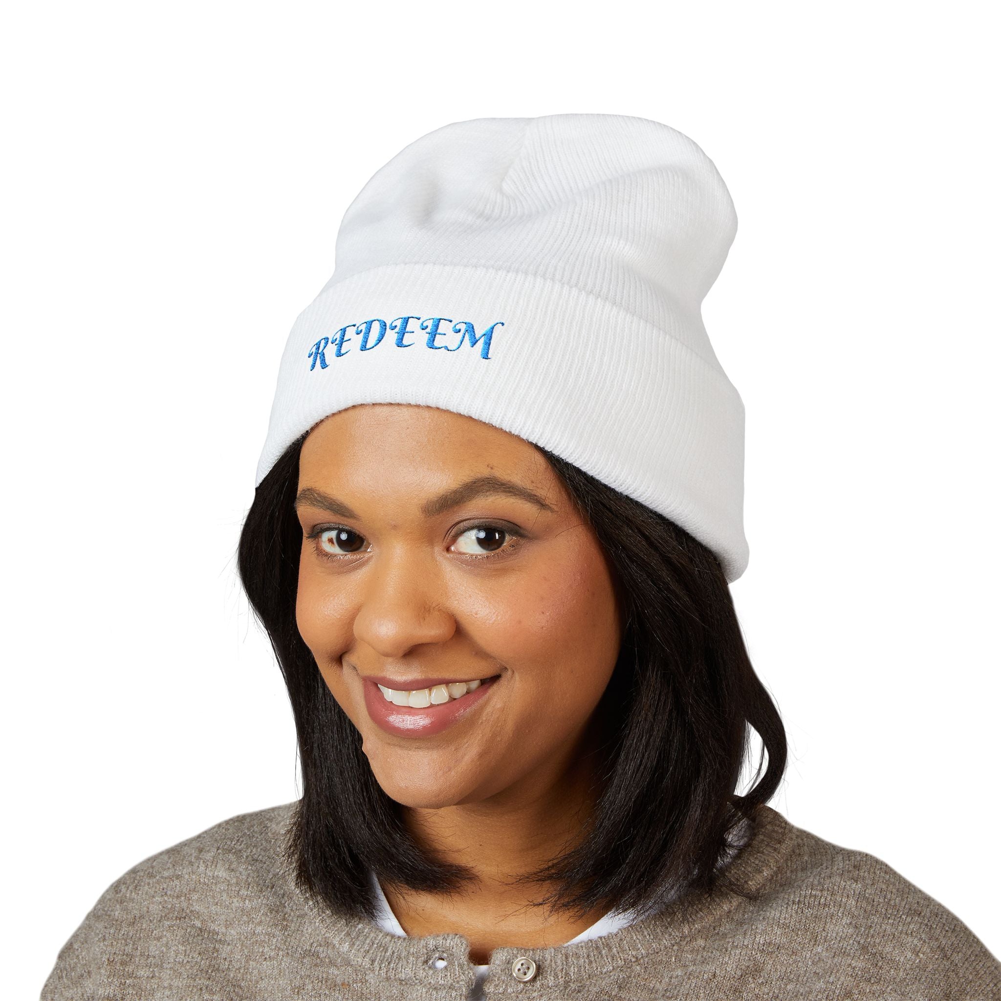 Redeem Embroidered Cuffed Beanie — Soft Winter Knit Hat