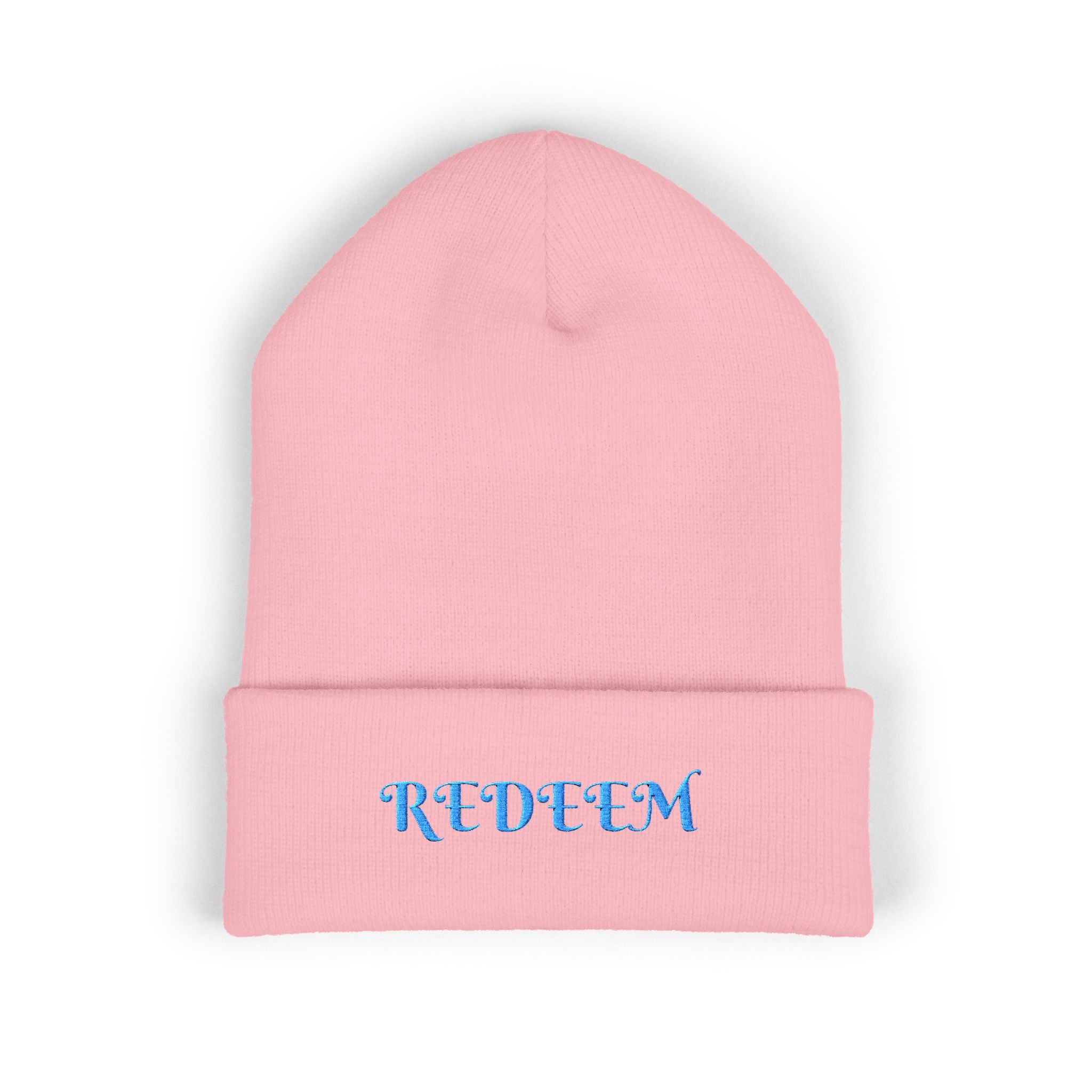 Redeem Embroidered Cuffed Beanie — Soft Winter Knit Hat