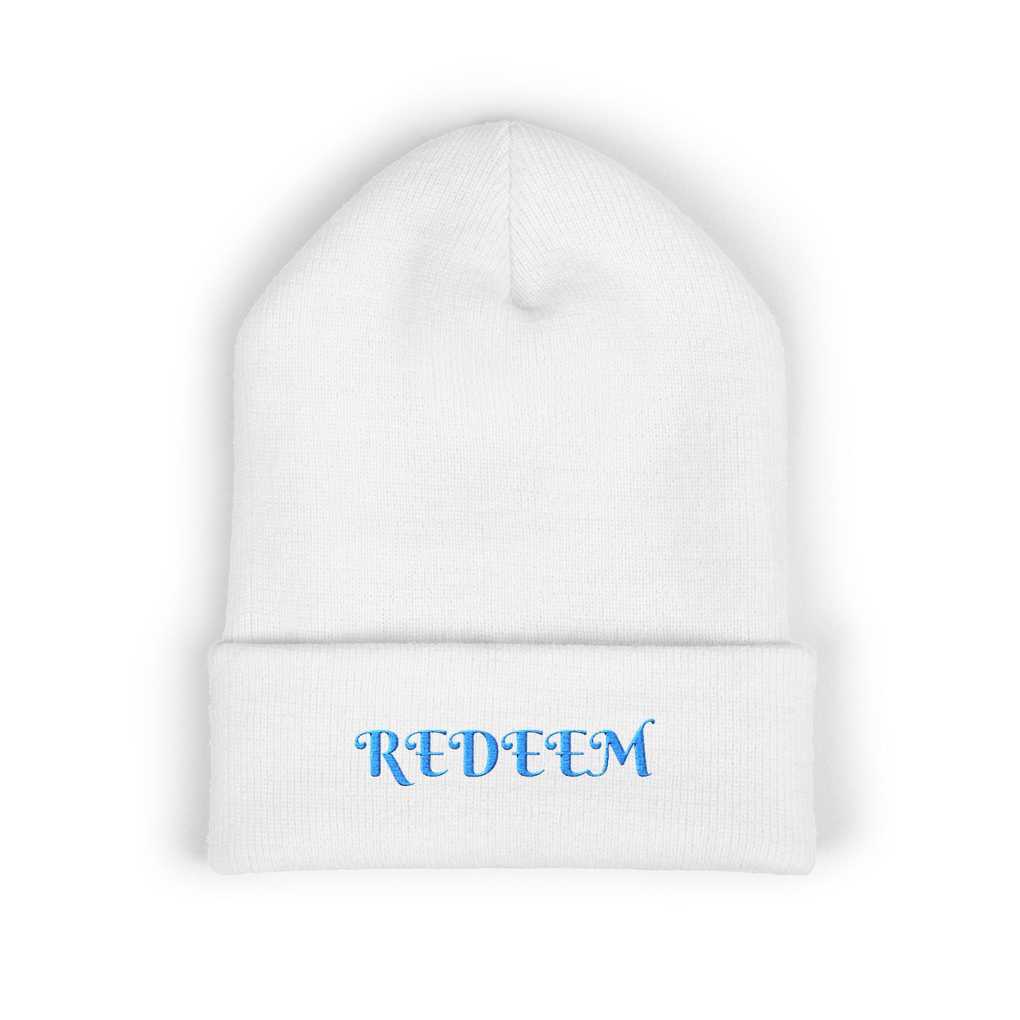 Redeem Embroidered Cuffed Beanie — Soft Winter Knit Hat