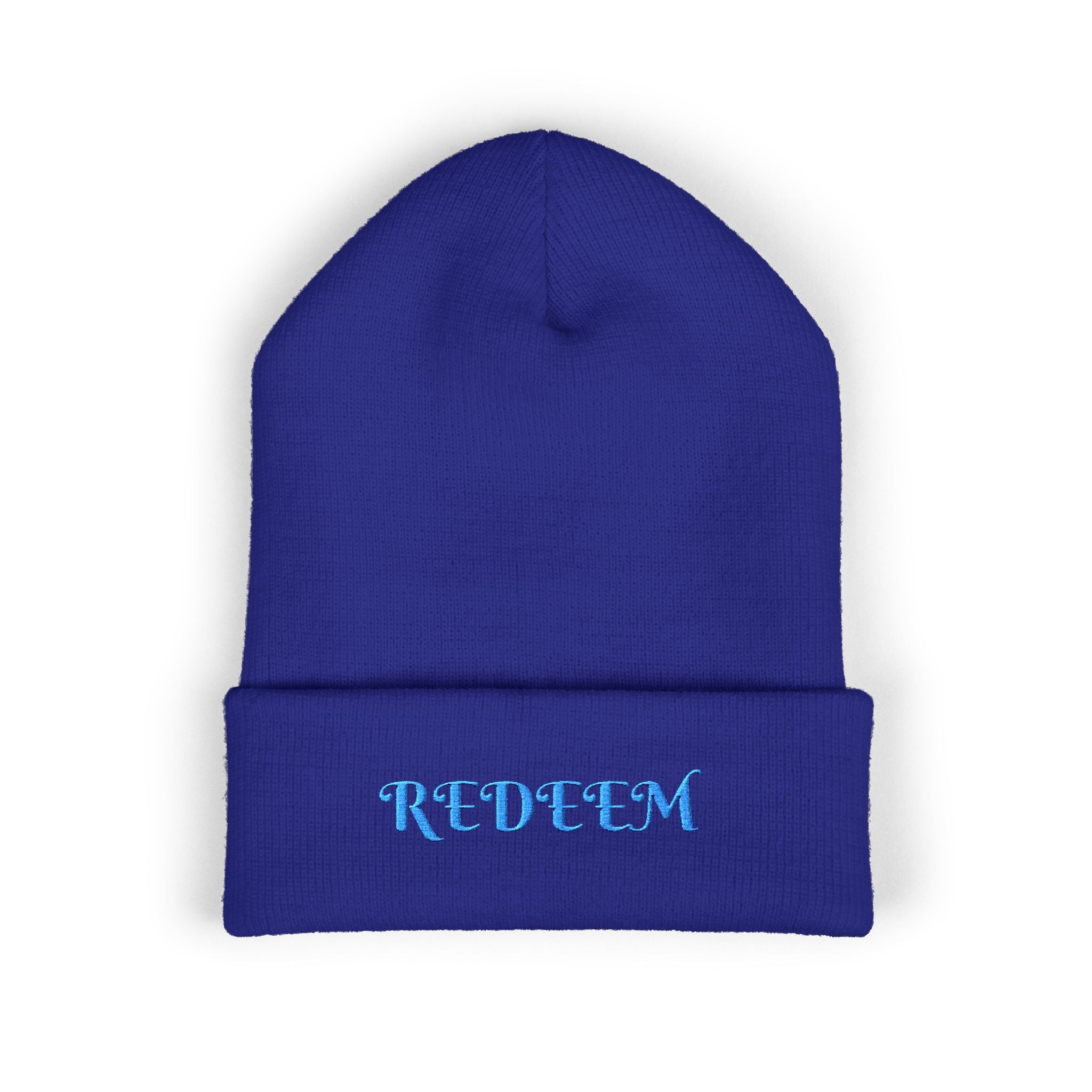 Redeem Embroidered Cuffed Beanie — Soft Winter Knit Hat
