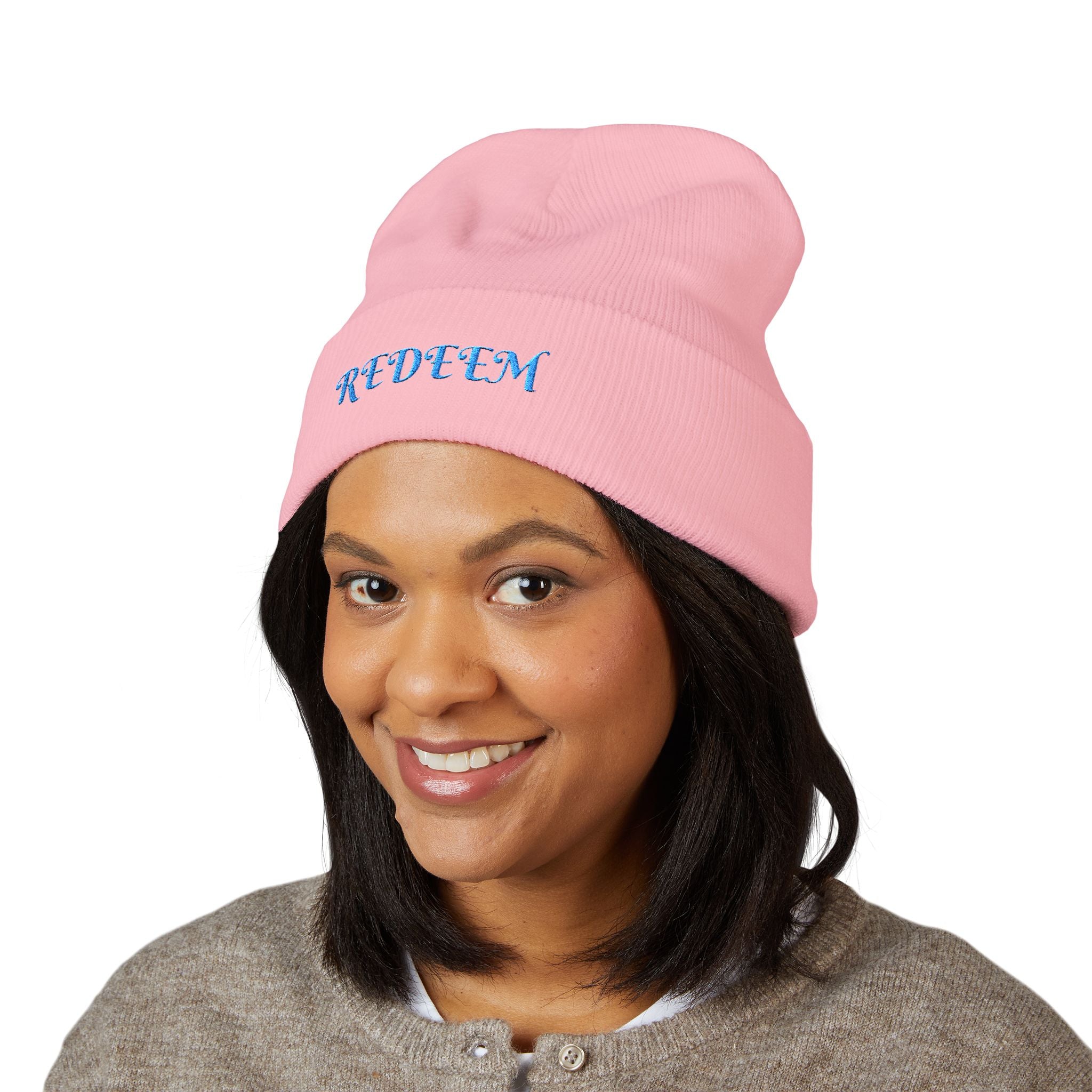 Redeem Embroidered Cuffed Beanie — Soft Winter Knit Hat