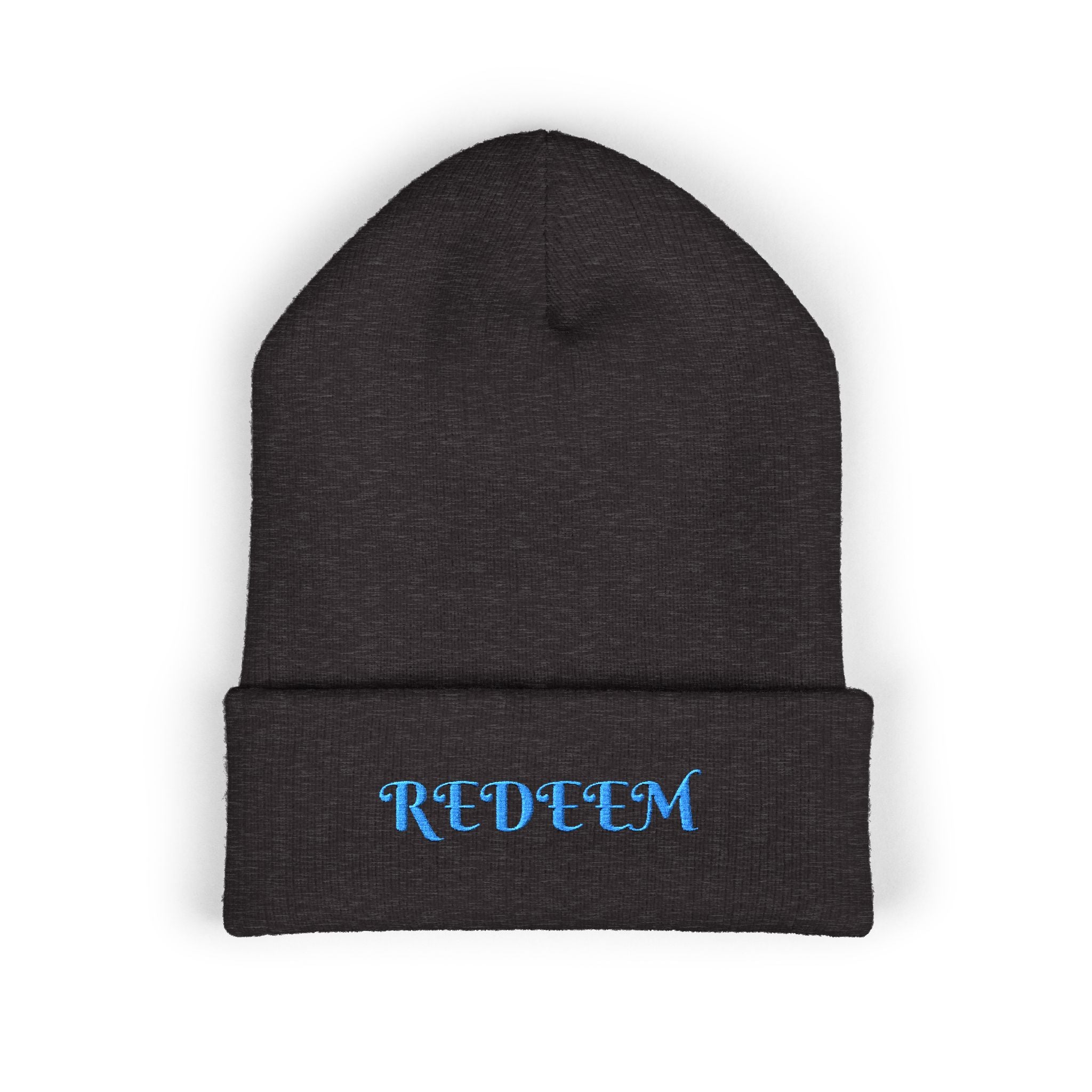 Redeem Embroidered Cuffed Beanie — Soft Winter Knit Hat