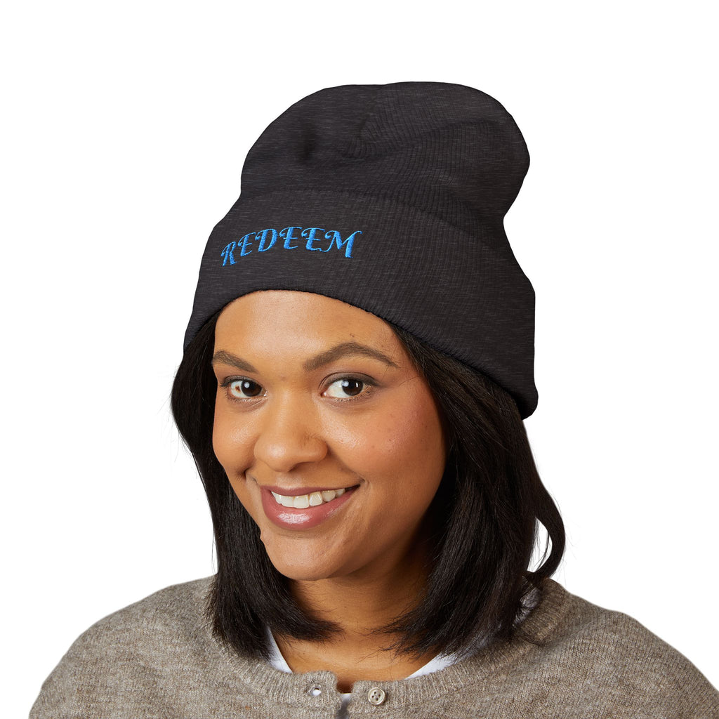 Redeem Embroidered Cuffed Beanie — Soft Winter Knit Hat