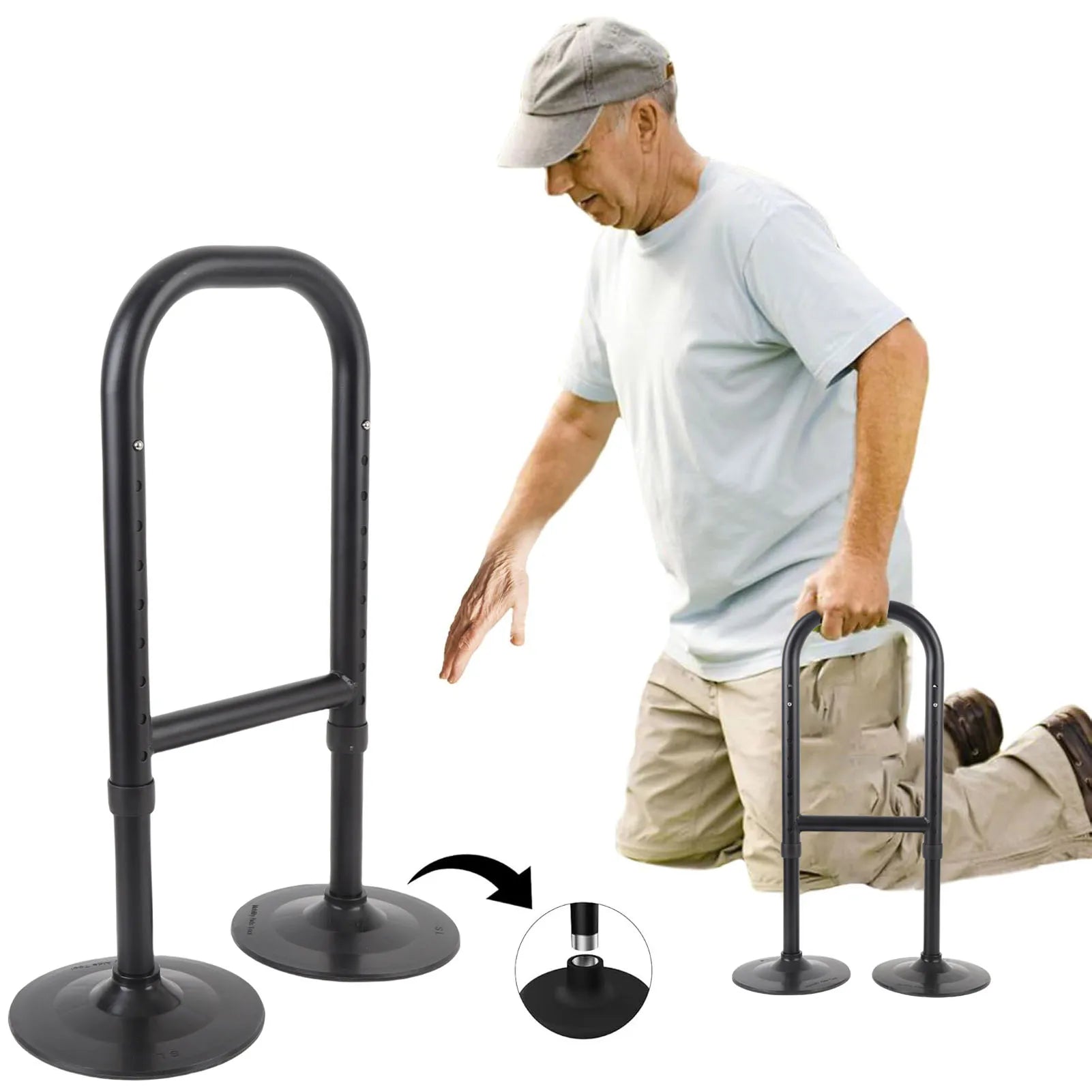 Dual Base Standing Up Assistance Mobility Tool Standing Aid Device 8 Adjustable Height Help Get Up From Floor Mobility Aid Tool