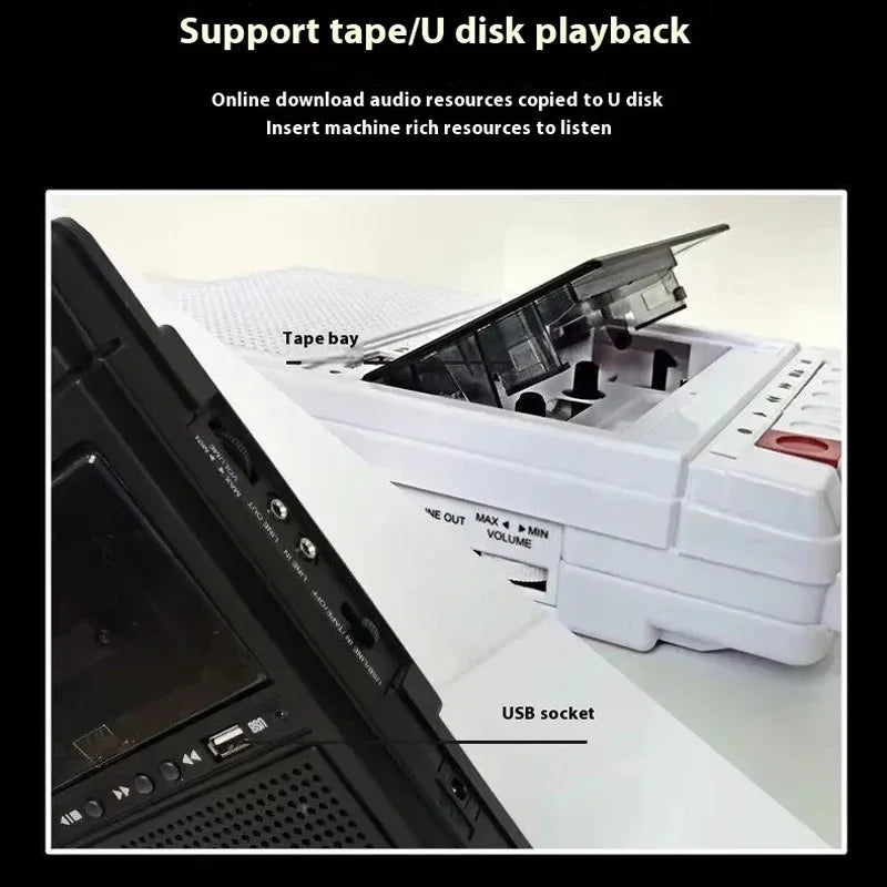 Portable Cassette Tape Recorder Cassette Tape Deck with Built-in Bluetooth Speakers Multi-function Audio to Cassette Conversion