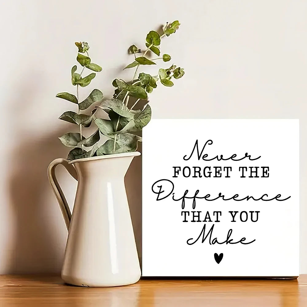 1 Piece Positive Energy Wooden Tabletop Decor with Inspirational Quote "Never Forget Your Differences" - Home, Office & Kitchen
