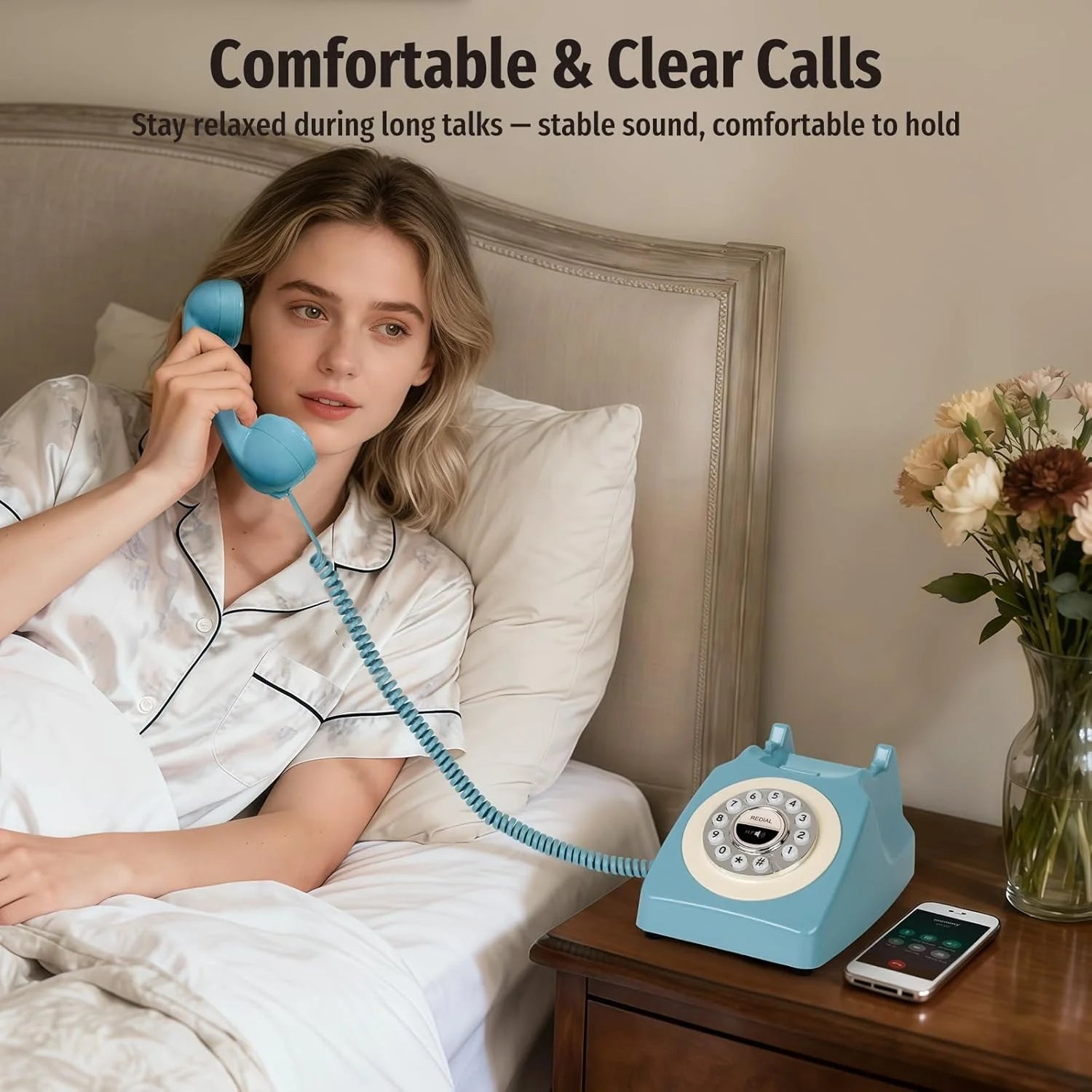 Bluetooth Landline Phone, Retro Bluetooth Home Phone Compatible with Android & iOS, Wireless Cordless Telephone with Speakerphon