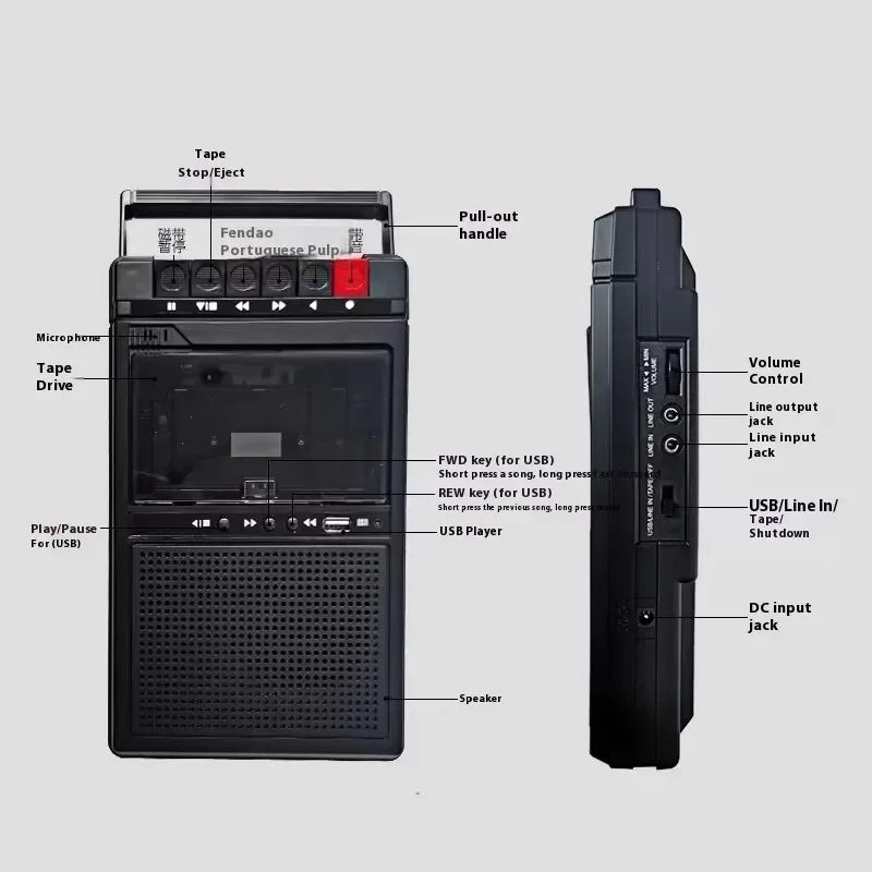 Portable Cassette Tape Recorder Cassette Tape Deck with Built-in Bluetooth Speakers Multi-function Audio to Cassette Conversion