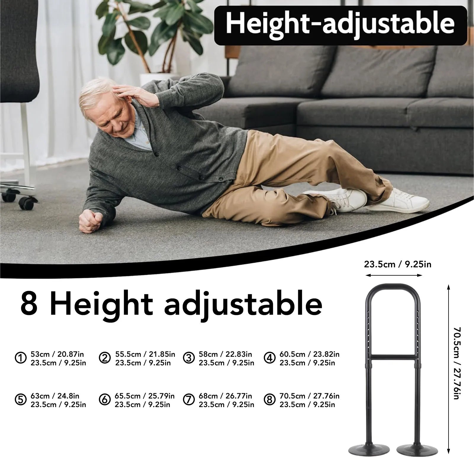 Dual Base Standing Up Assistance Mobility Tool Standing Aid Device 8 Adjustable Height Help Get Up From Floor Mobility Aid Tool