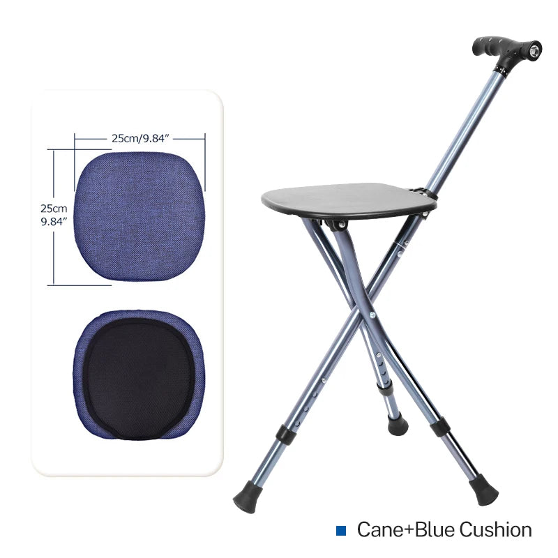 Lefeke Folding Canes with Seat Walking Stick Height Adjustment Cane Seat Foldable Anti-Slip Lightweight Walking Stick for Senior