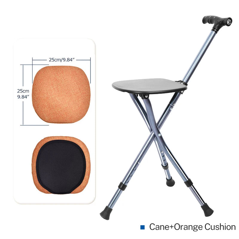 Lefeke Folding Canes with Seat Walking Stick Height Adjustment Cane Seat Foldable Anti-Slip Lightweight Walking Stick for Senior