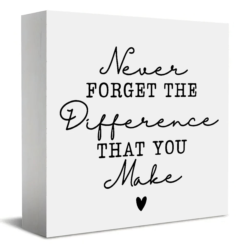 1 Piece Positive Energy Wooden Tabletop Decor with Inspirational Quote "Never Forget Your Differences" - Home, Office & Kitchen