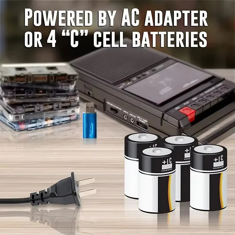 Portable Cassette Tape Recorder Cassette Tape Deck with Built-in Bluetooth Speakers Multi-function Audio to Cassette Conversion