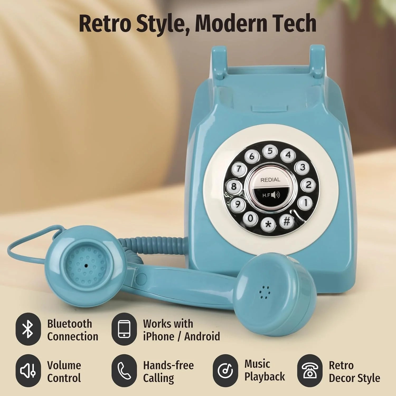 Bluetooth Landline Phone, Retro Bluetooth Home Phone Compatible with Android & iOS, Wireless Cordless Telephone with Speakerphon