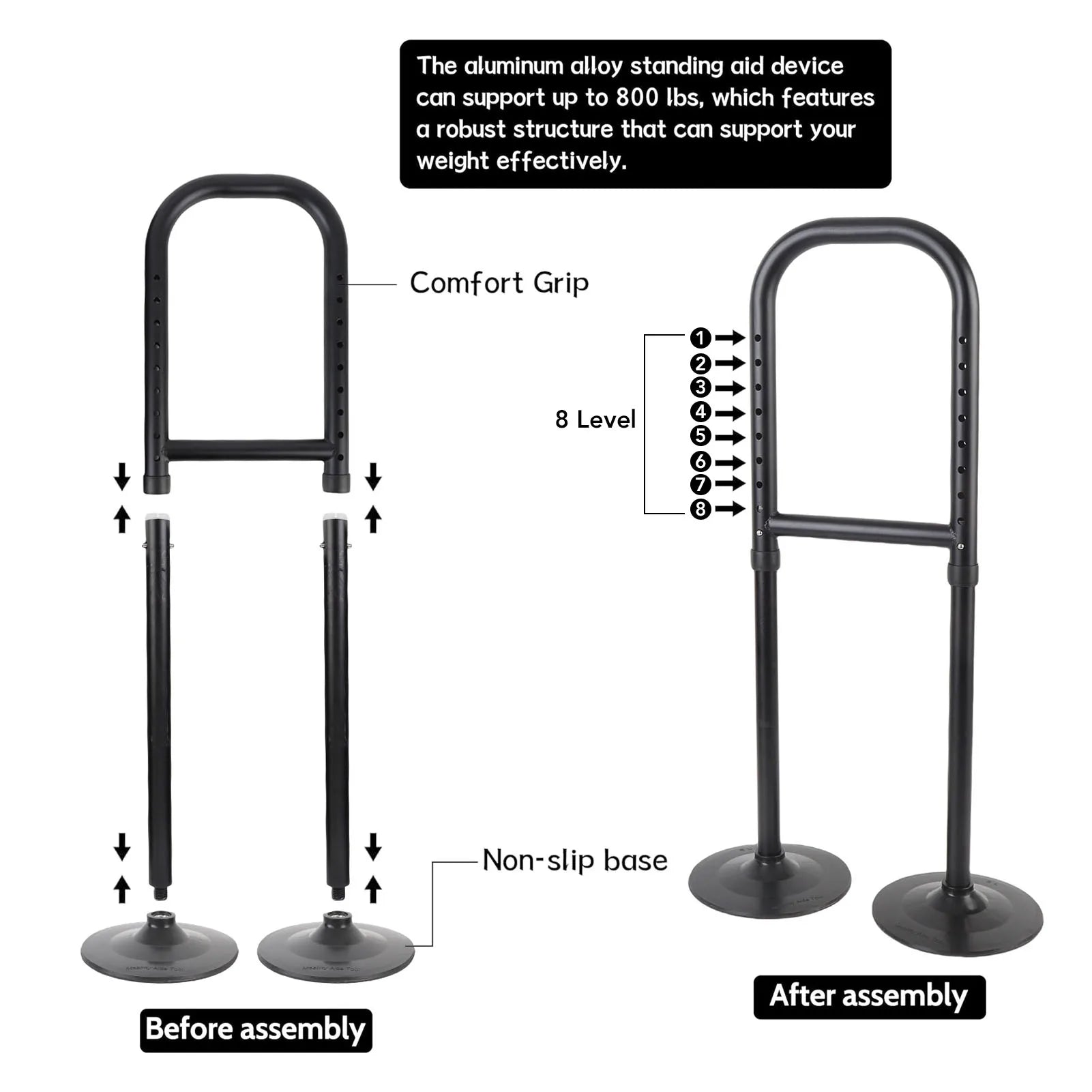 Dual Base Standing Up Assistance Mobility Tool Standing Aid Device 8 Adjustable Height Help Get Up From Floor Mobility Aid Tool
